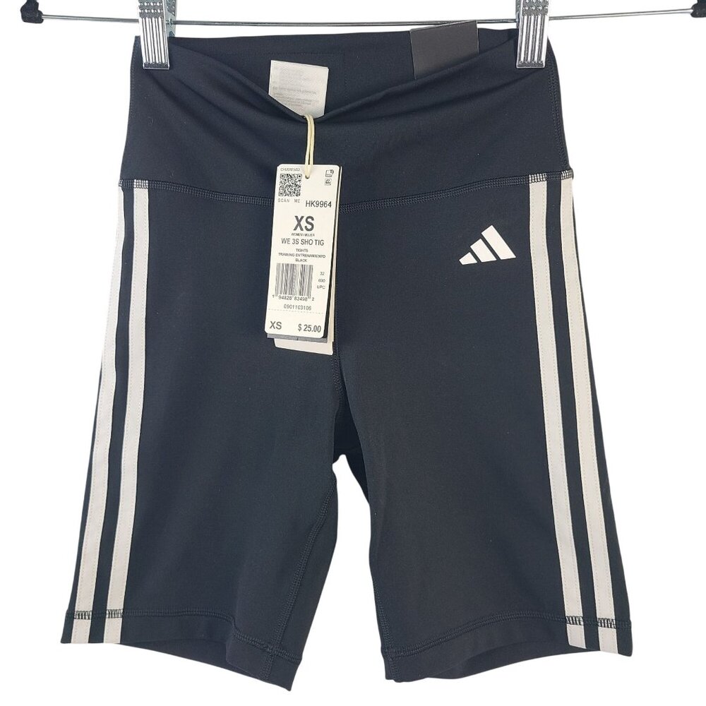 NWT Adidas Womens Black 3-Stripe High-Rise Tights Shorts Sz XS